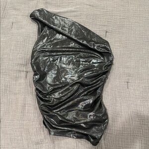 H&M Metallic Black/Silver One-Shoulder Top